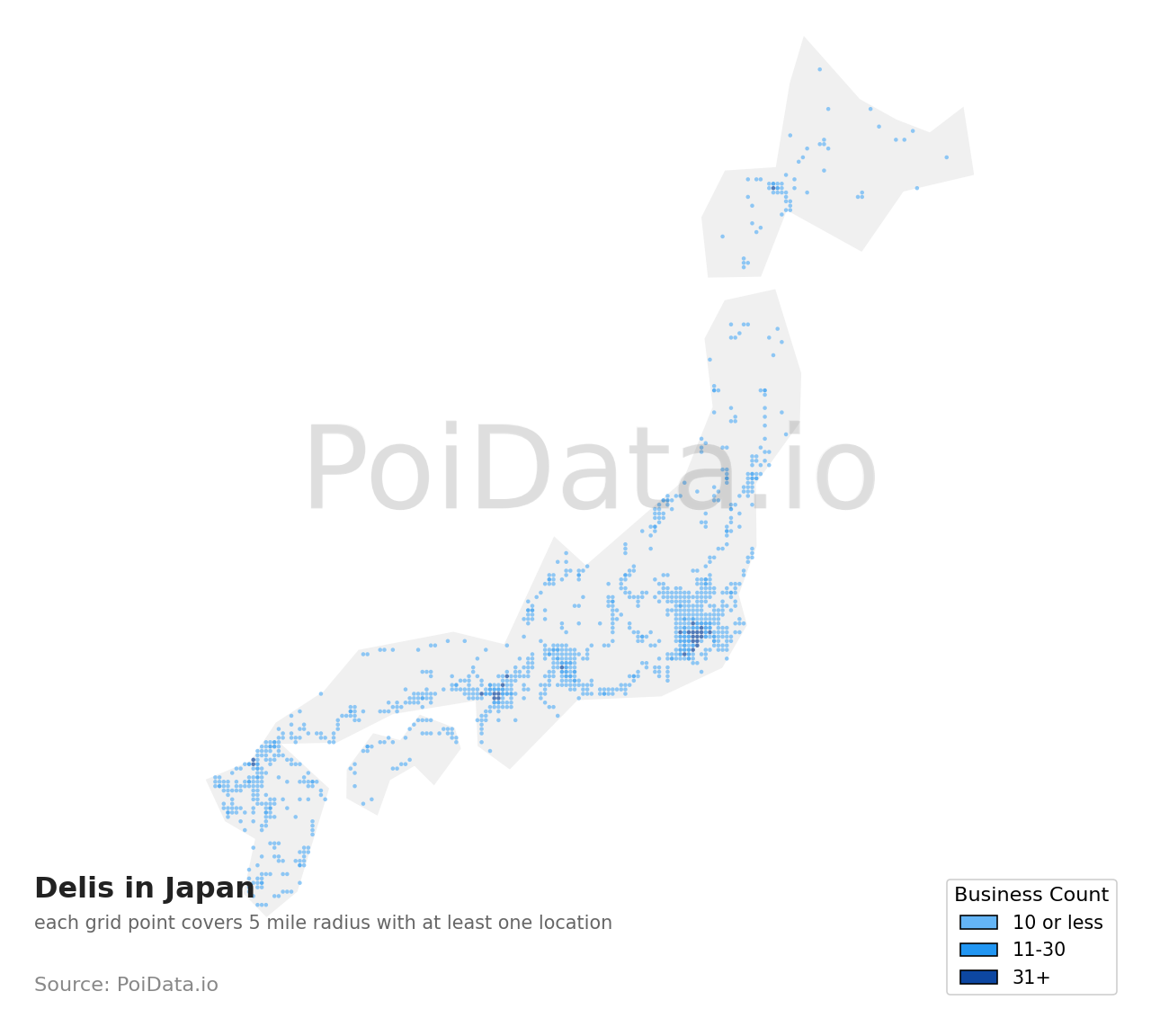 Deli density map for Japan