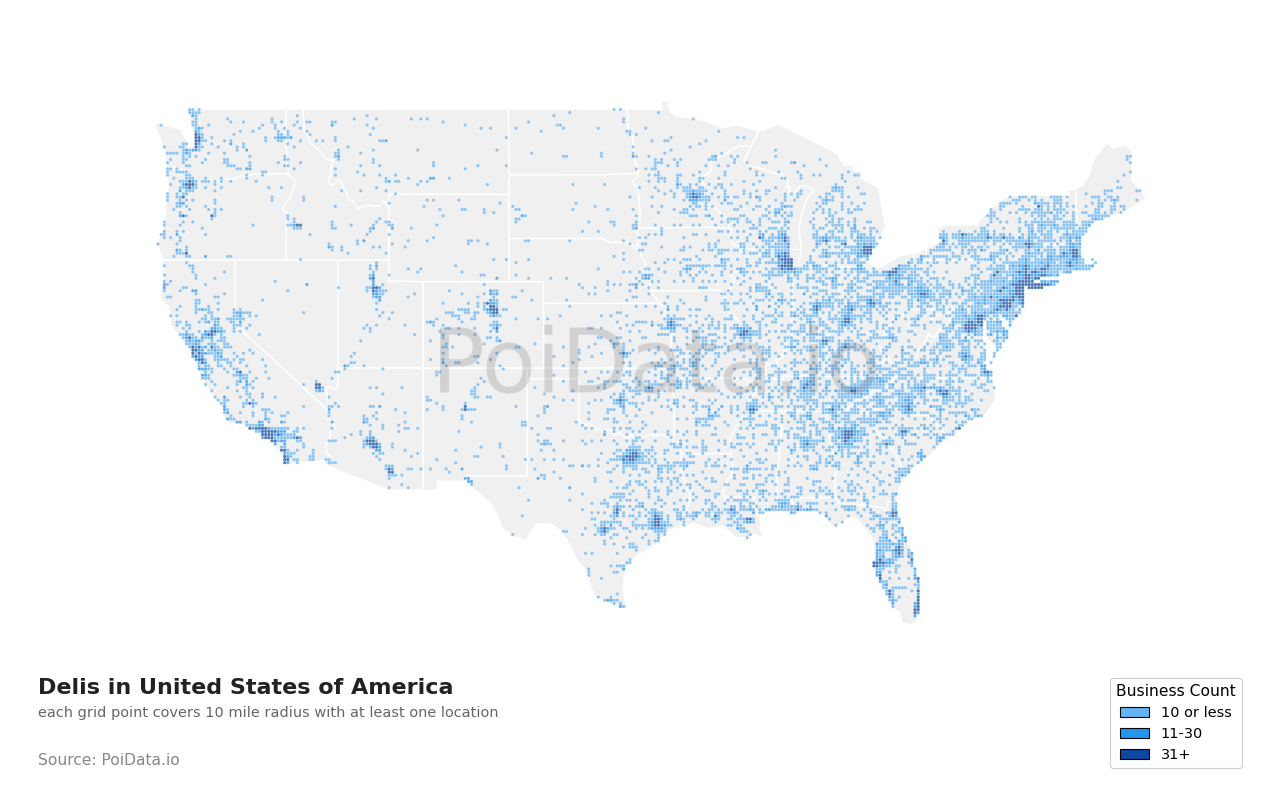 Deli density map for Florida, United States