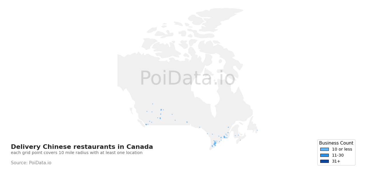 Delivery Chinese restaurant density map for Nova Scotia, Canada