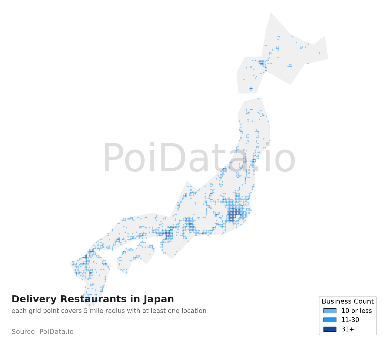 Delivery Restaurant density map for Japan