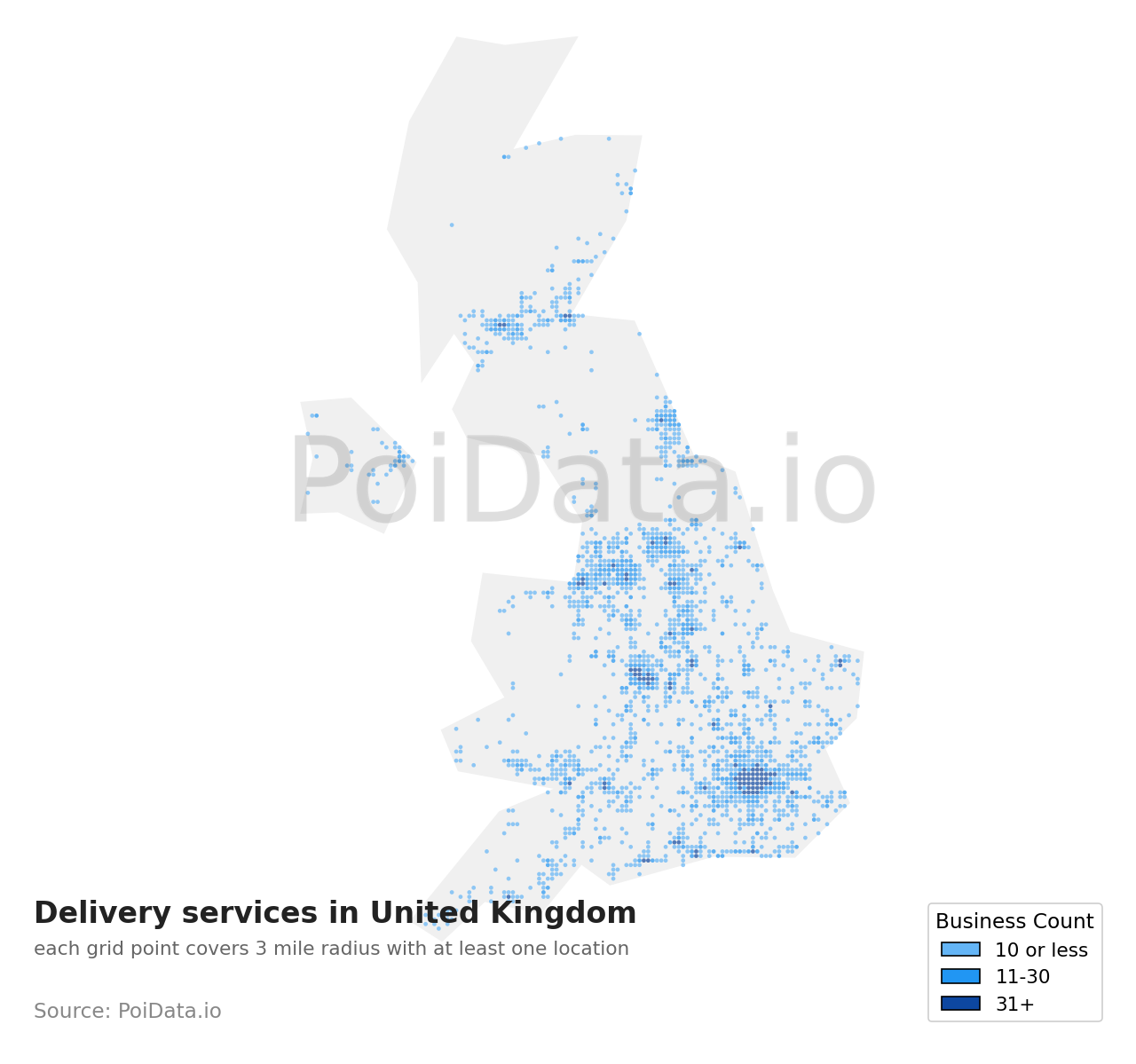 Delivery service density map for United Kingdom
