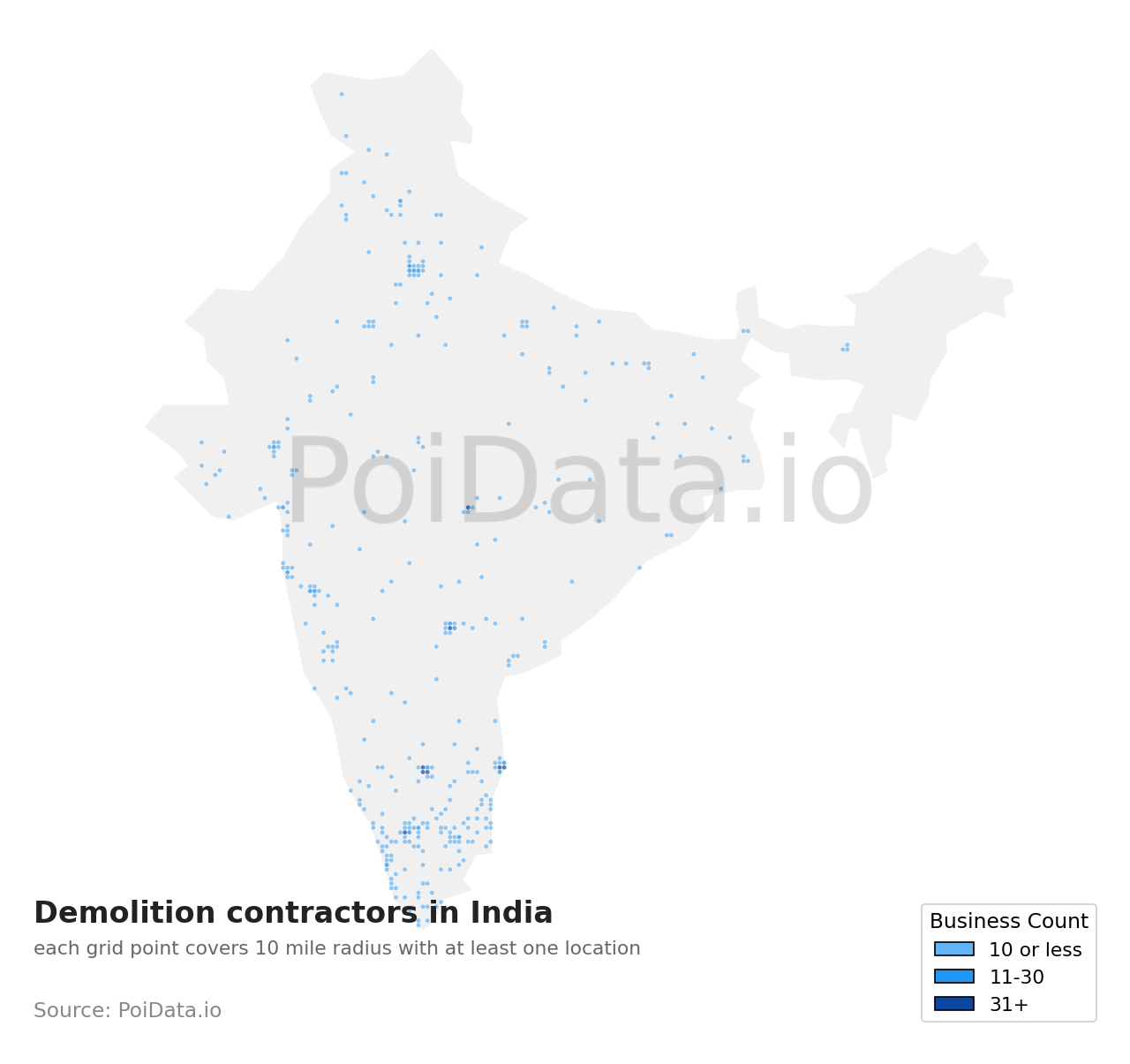 Demolition contractor density map for India