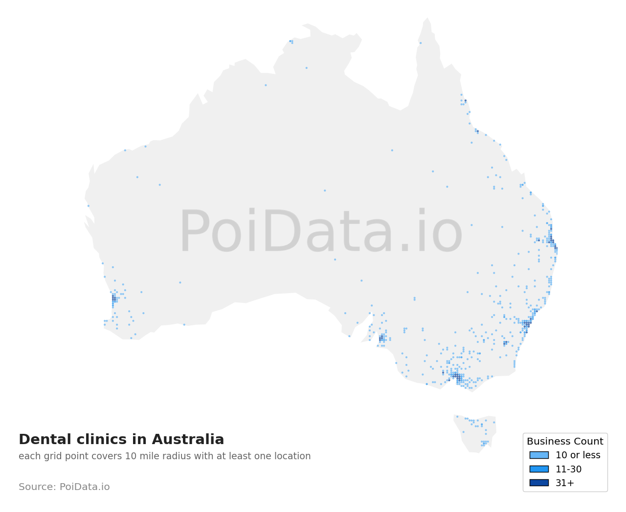 Dental clinic density map for Australia