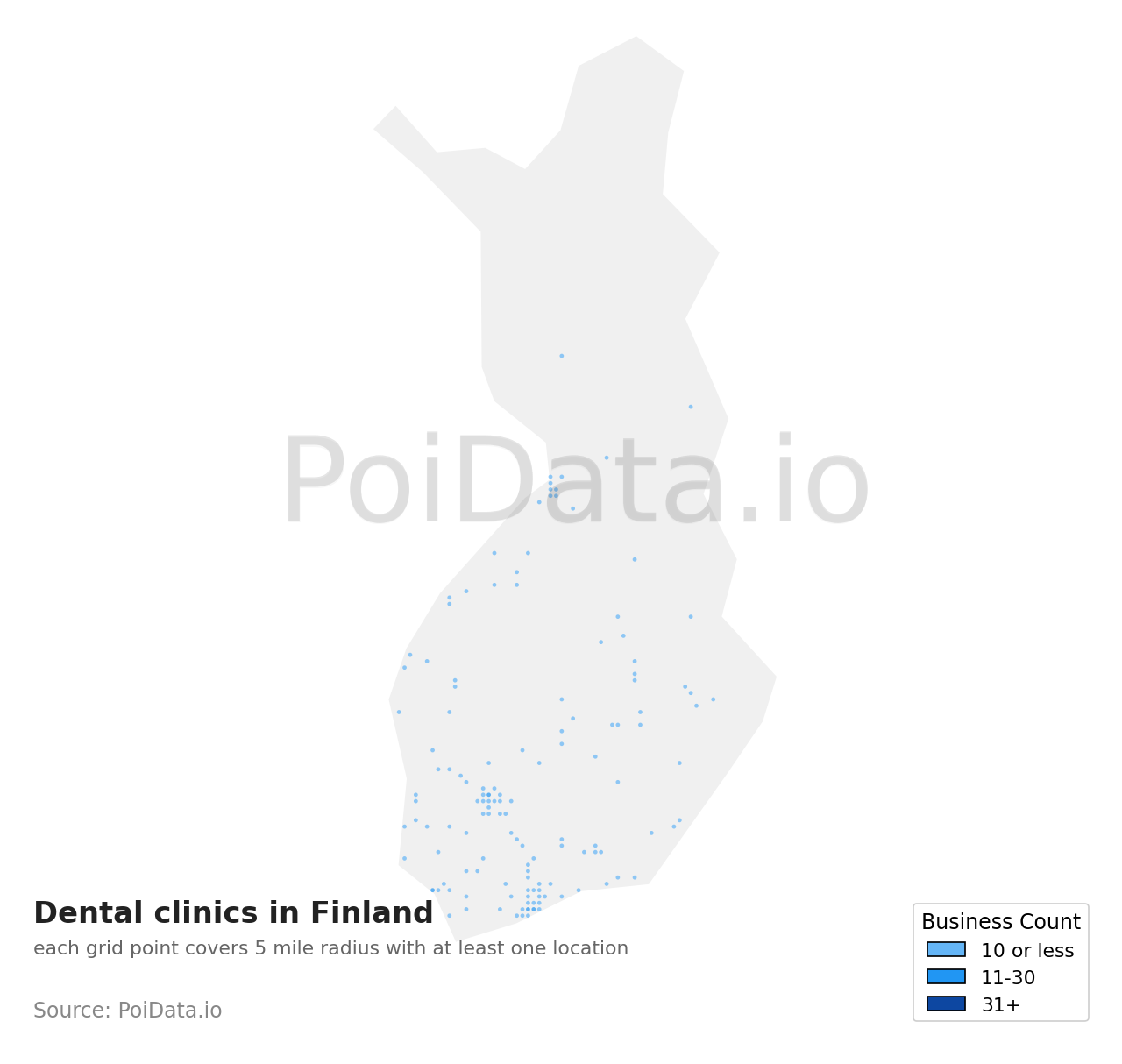 Dental clinic density map for Finland