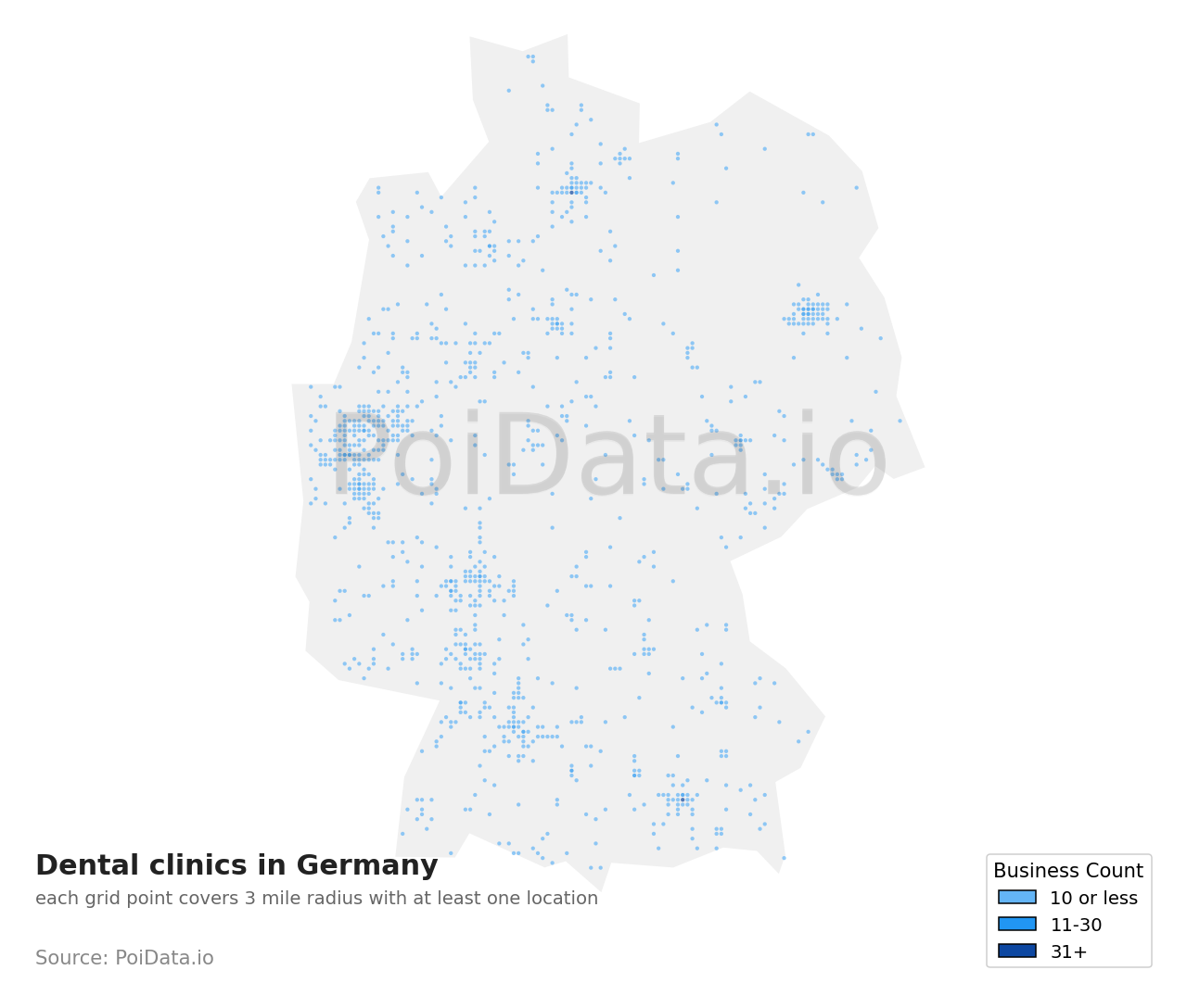 Dental clinic density map for Germany