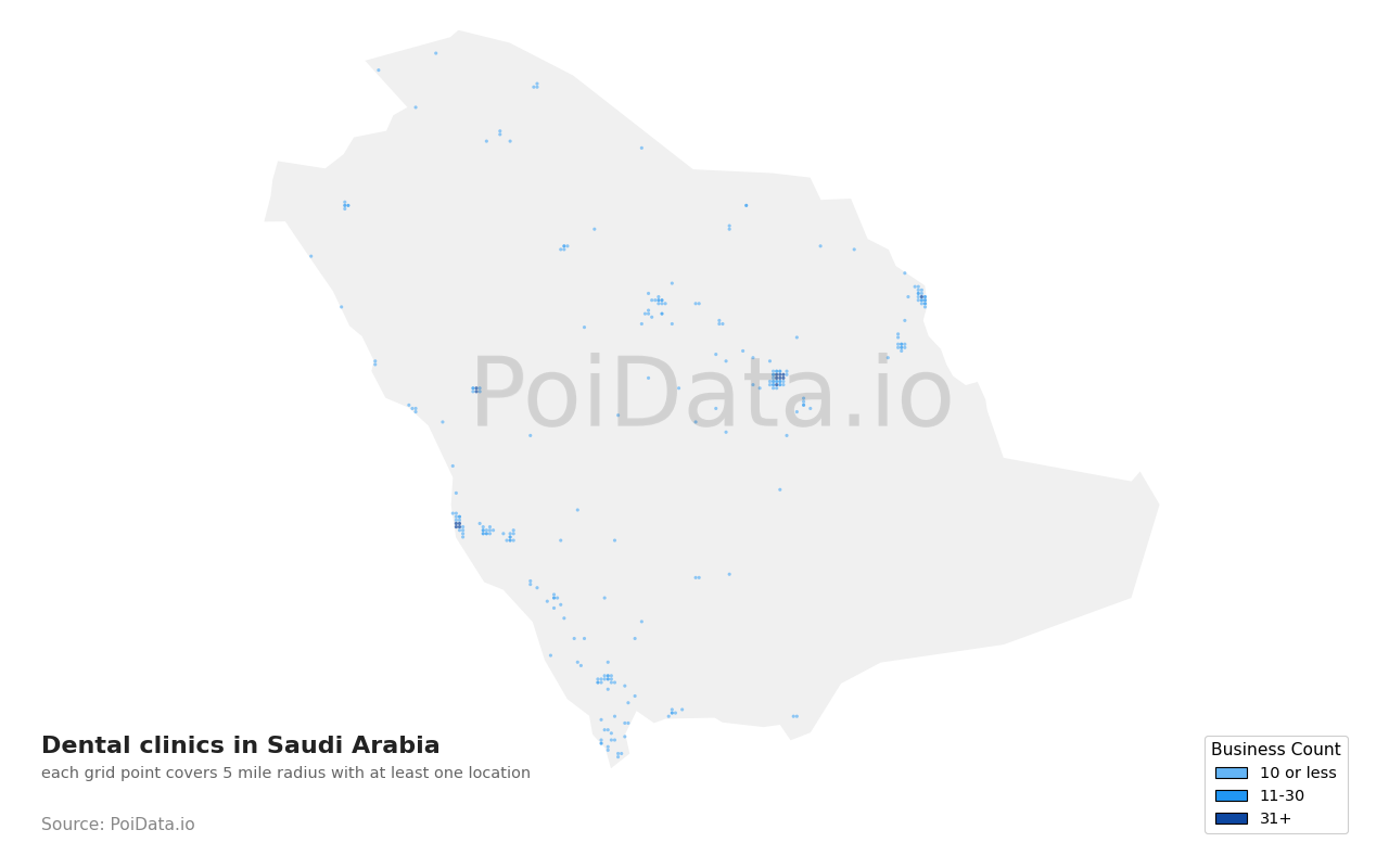 Dental clinic density map for Saudi Arabia