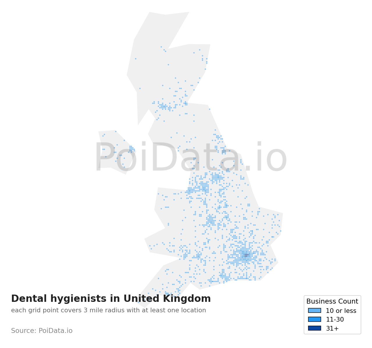 Dental hygienist density map for United Kingdom