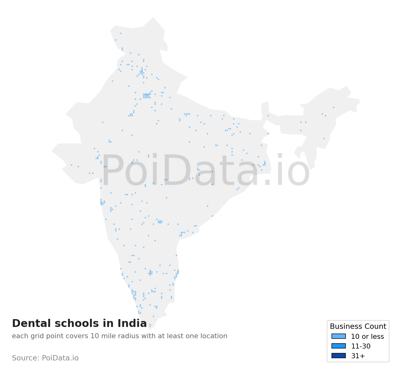 Dental school density map for India