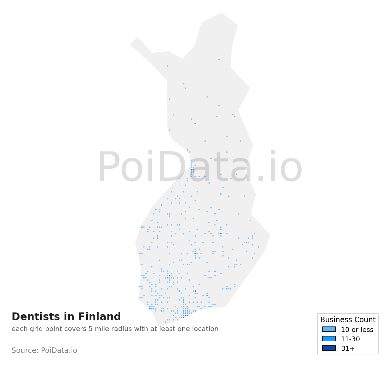 Dentist density map for Finland