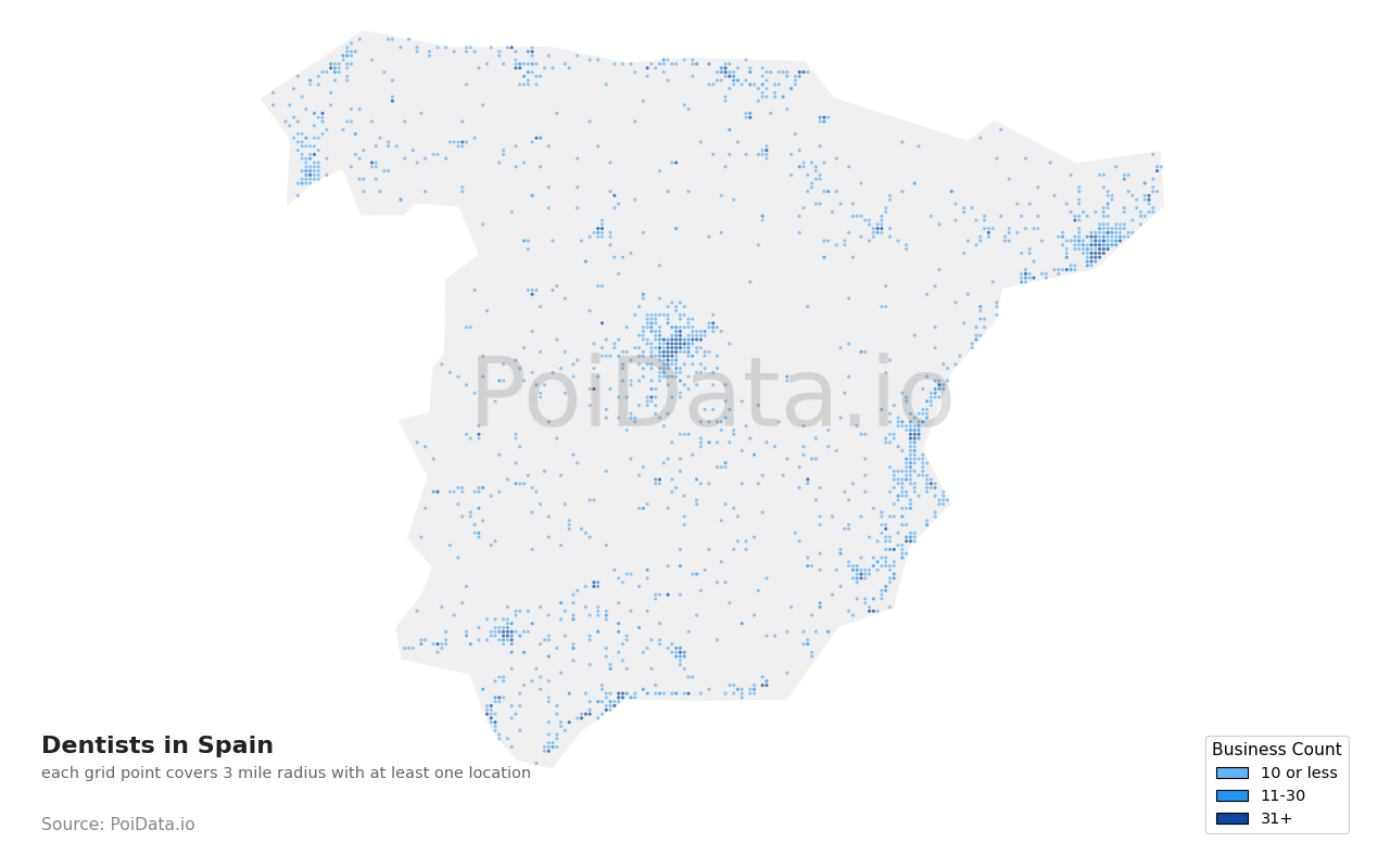 Dentist density map for Spain