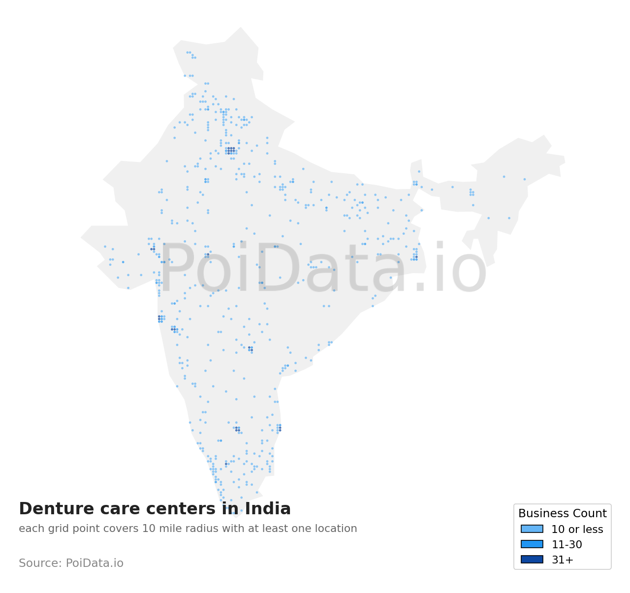 Denture care center density map for India