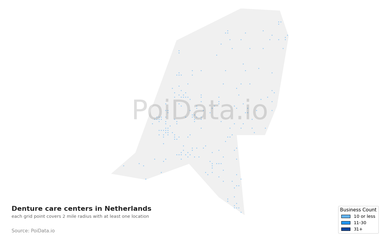 Denture care center density map for Netherlands