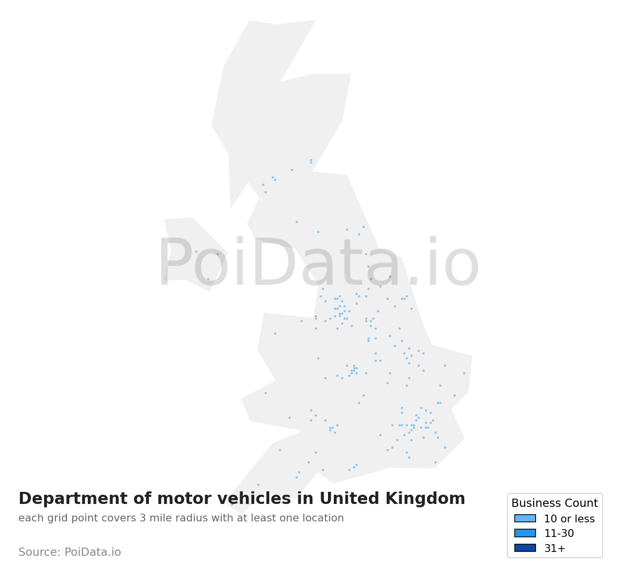 Department of motor vehicles density map for United Kingdom