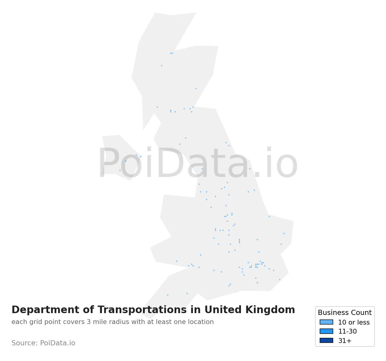 Department of Transportation density map for United Kingdom