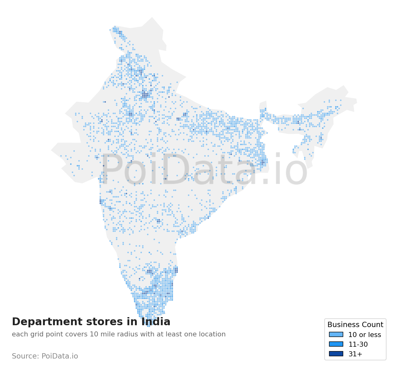 Department store density map for India
