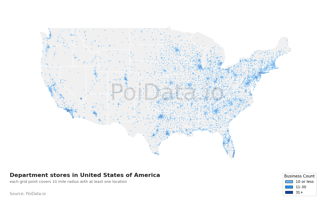 Department store density map for Florida, United States