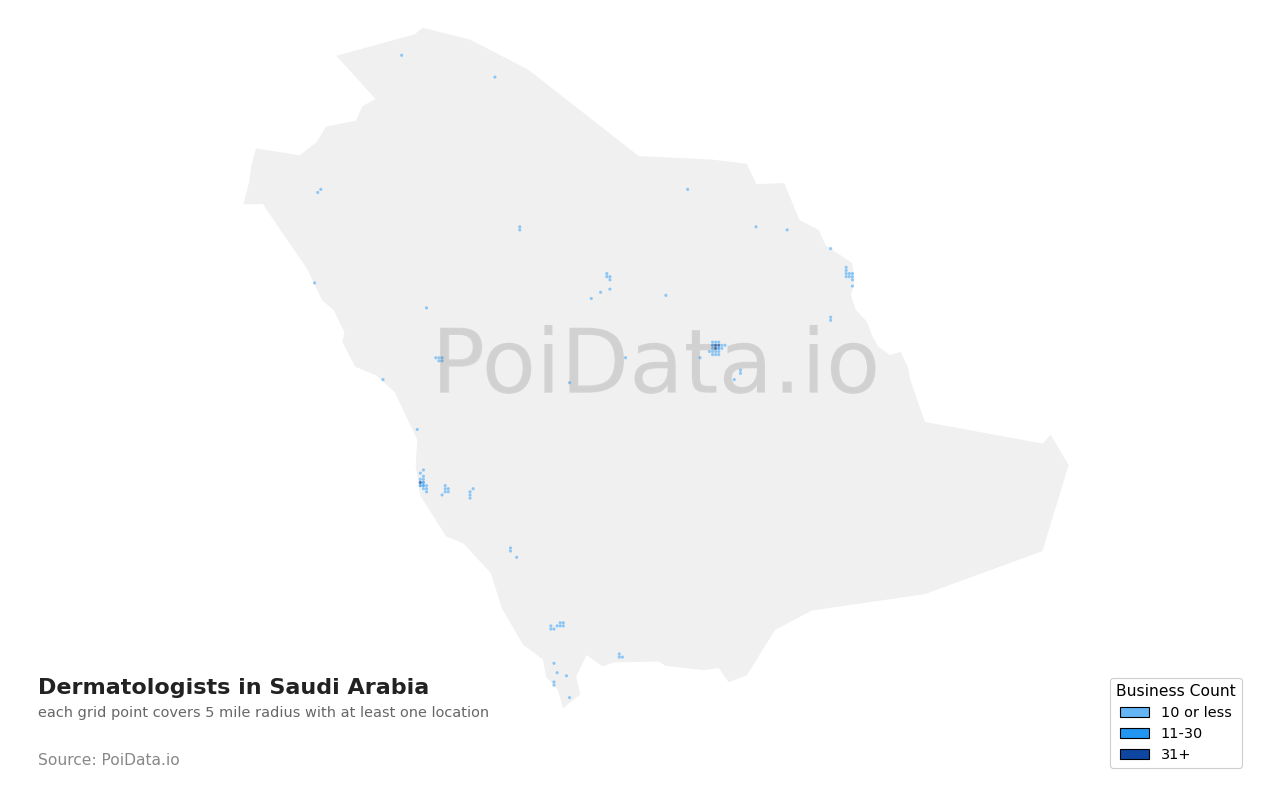 Dermatologist density map for Saudi Arabia