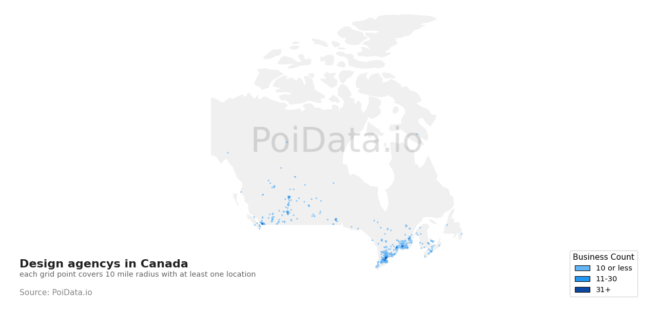 Design agency density map for Canada