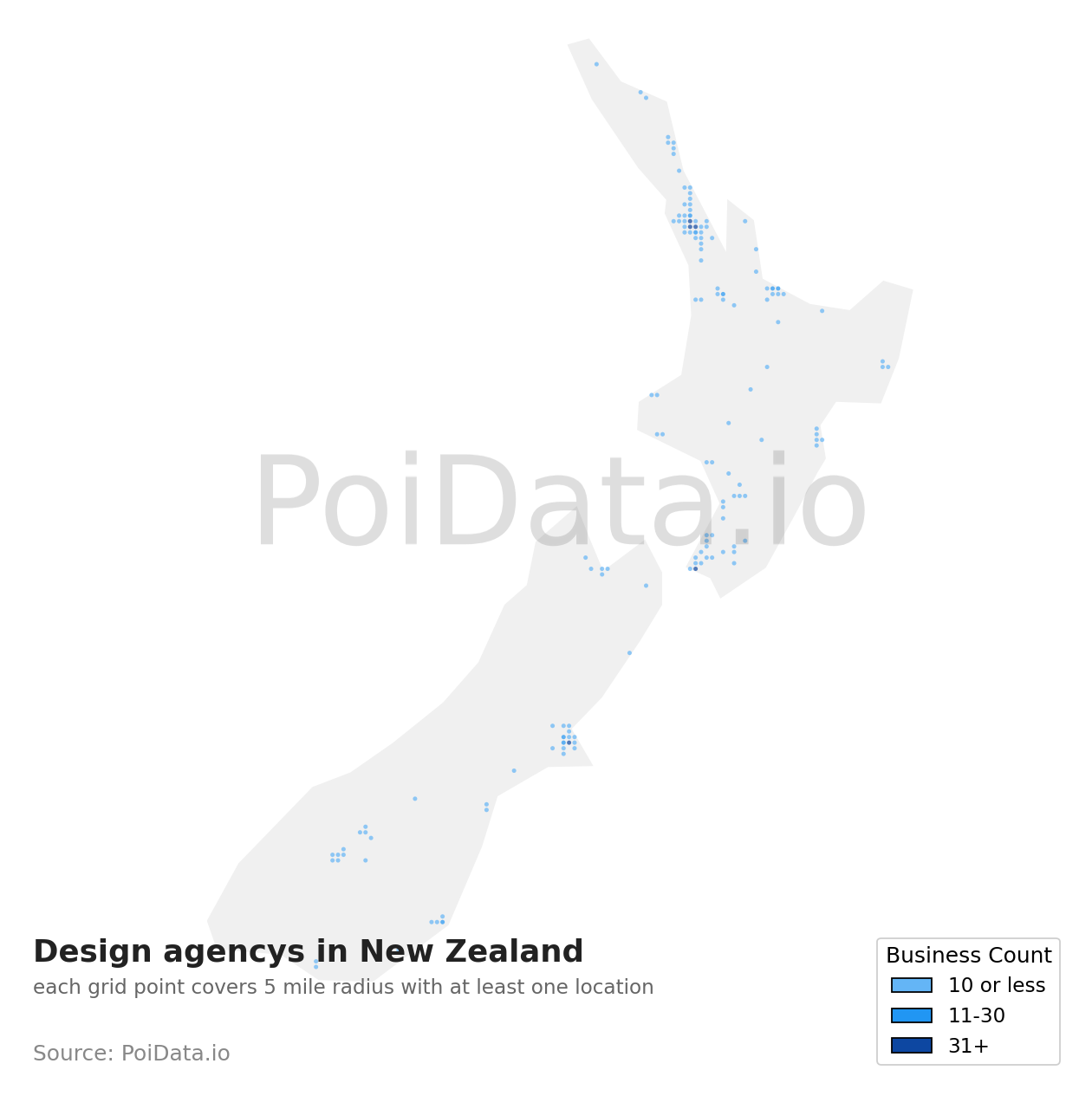 Design agency density map for New Zealand
