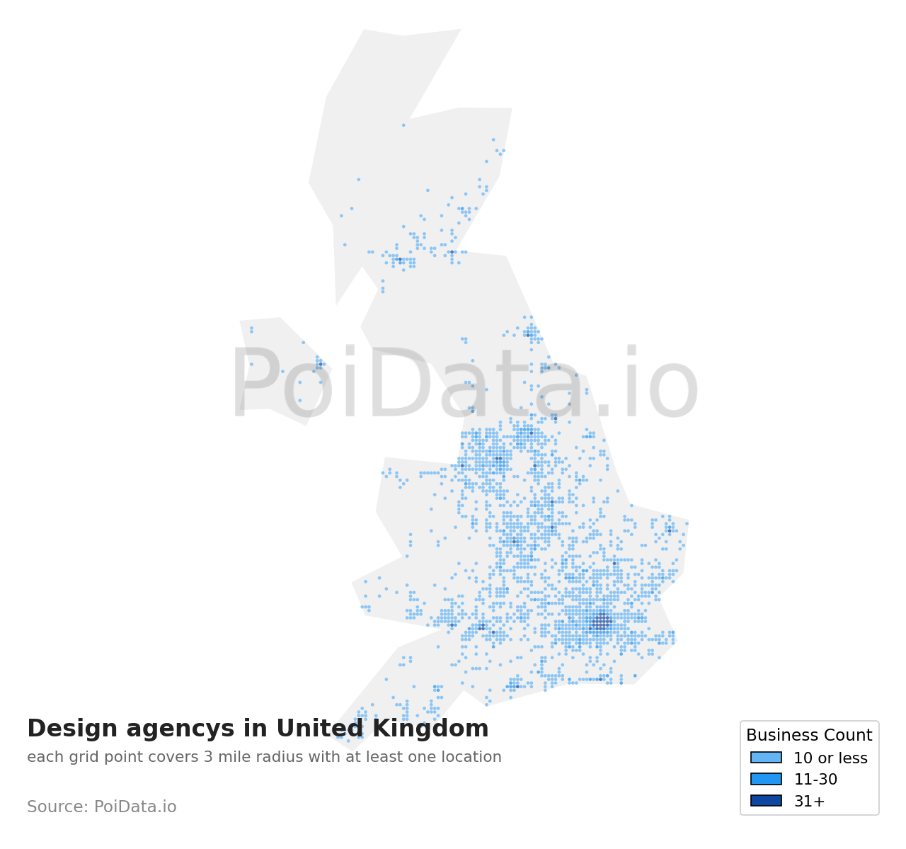 Design agency density map for United Kingdom