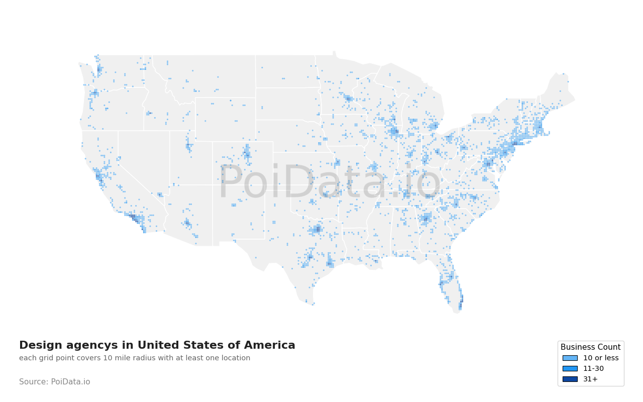 Design agency density map for United States