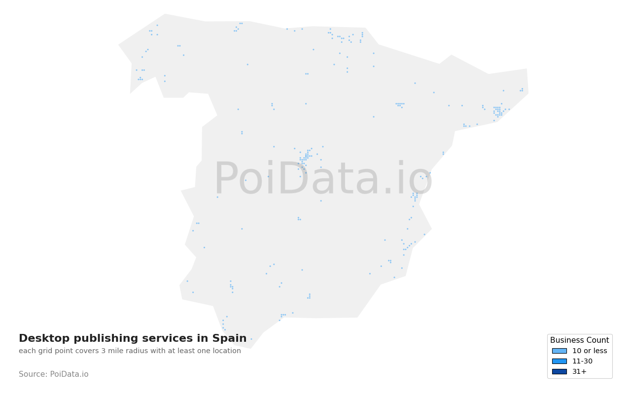 Desktop publishing service density map for Spain