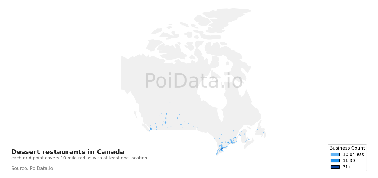 Dessert restaurant density map for Newfoundland and Labrador, Canada