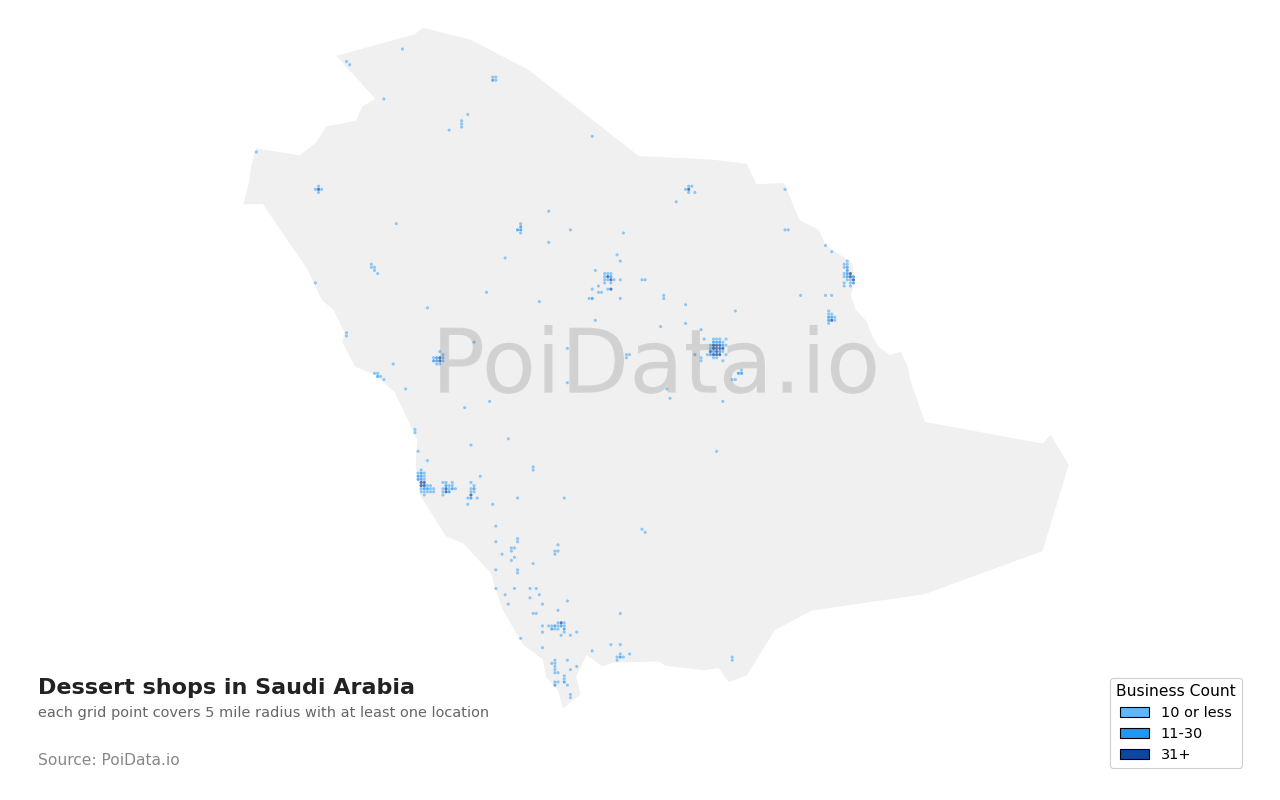 Dessert shop density map for Saudi Arabia