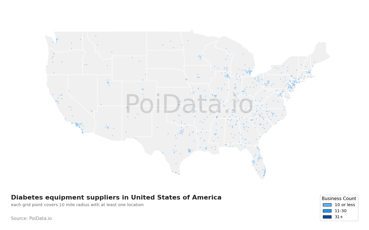 Diabetes equipment supplier density map for Florida, United States