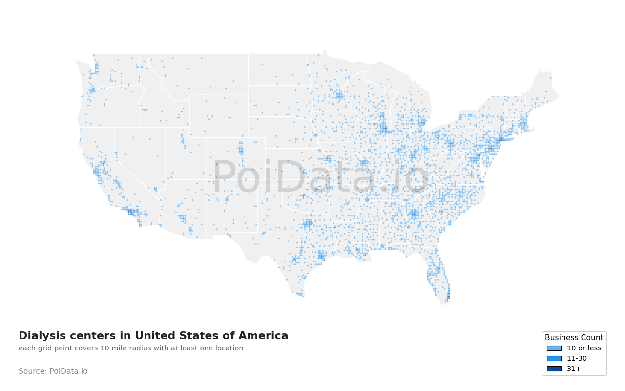Dialysis center density map for United States