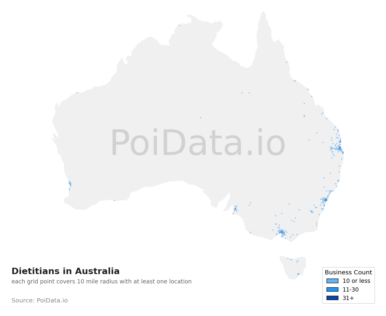 Dietitian density map for Australia