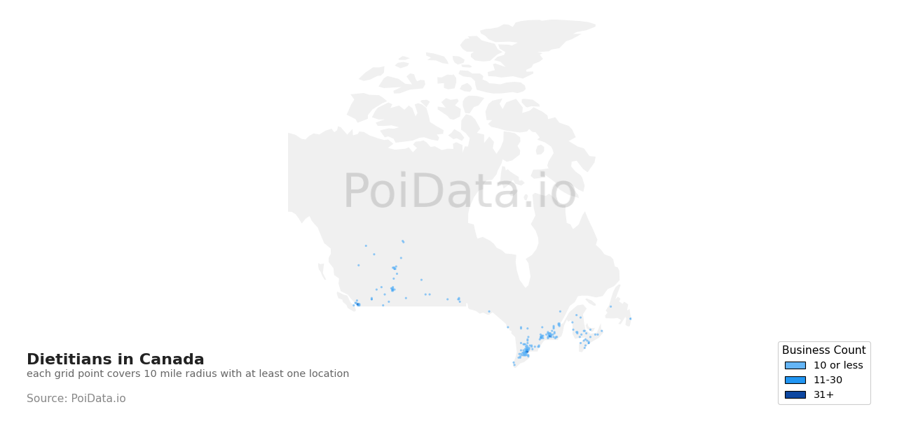 Dietitian density map for Alberta, Canada