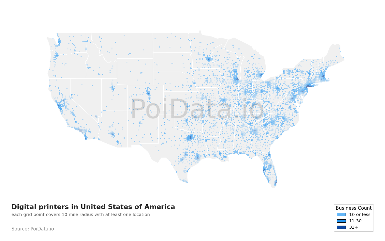 Digital printer density map for Florida, United States