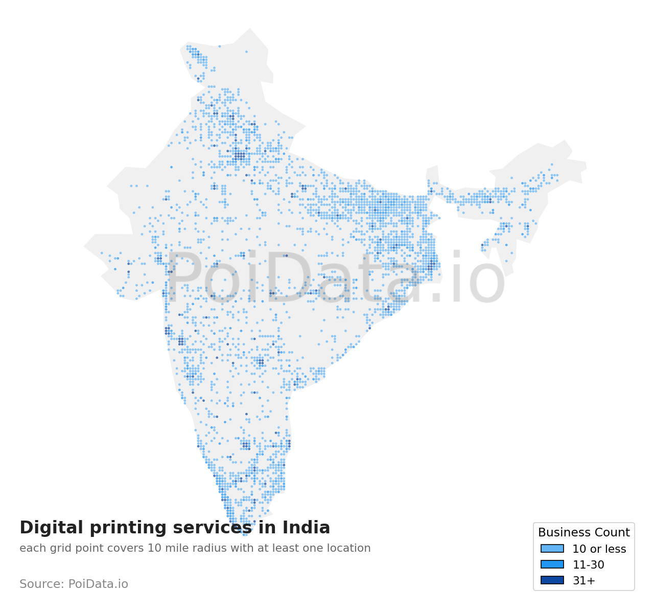 Digital printing service density map for India