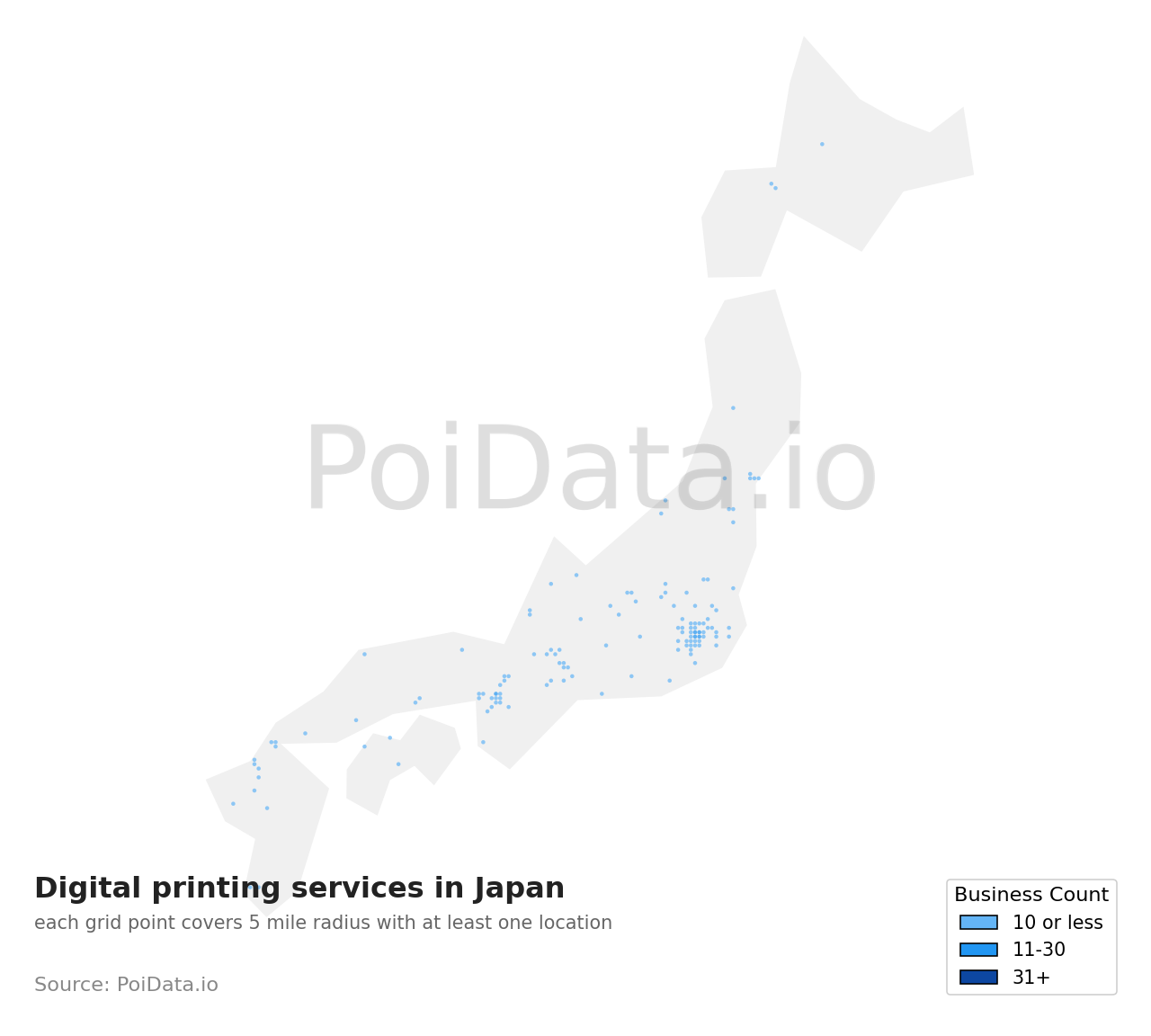 Digital printing service density map for Japan