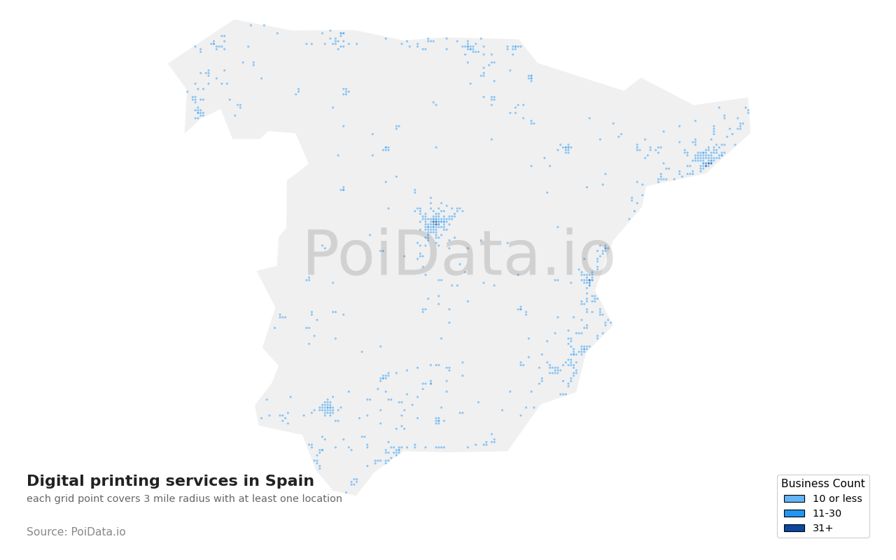 Digital printing service density map for Spain