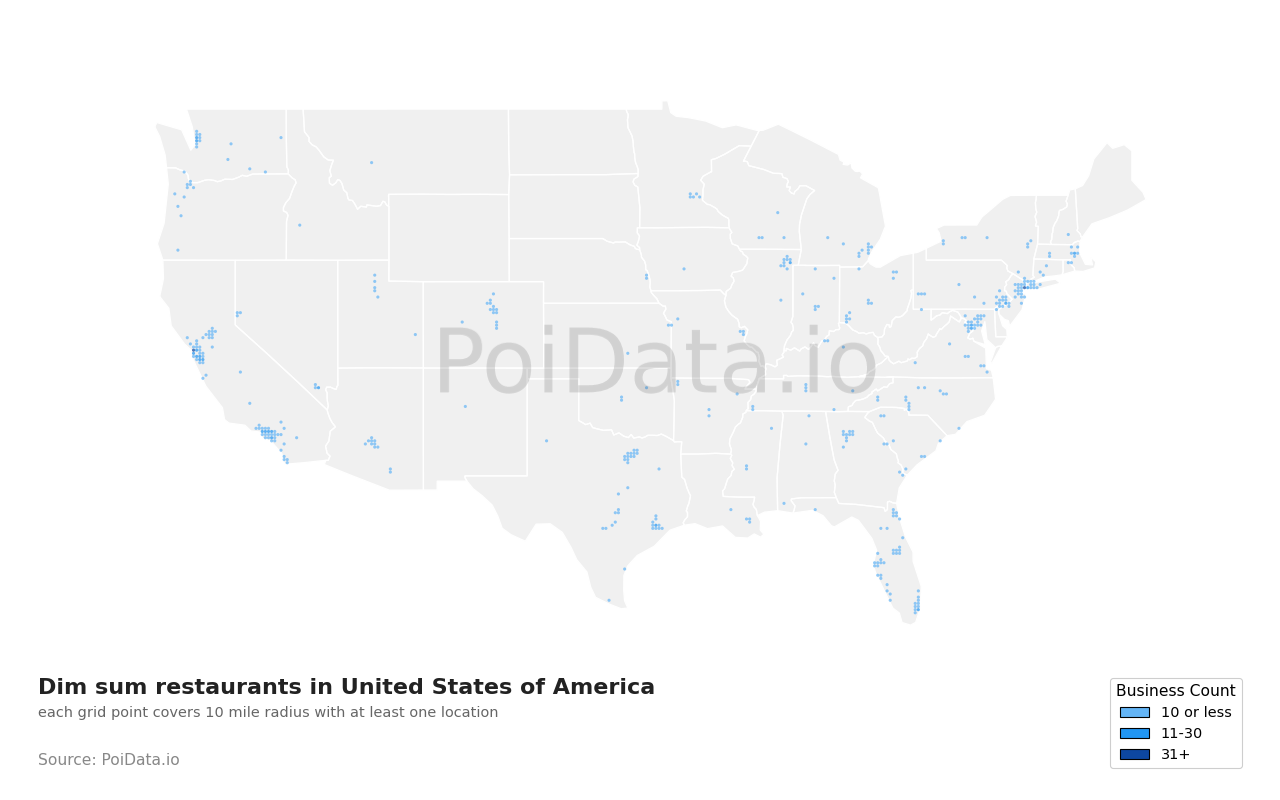 Dim sum restaurant density map for California, United States