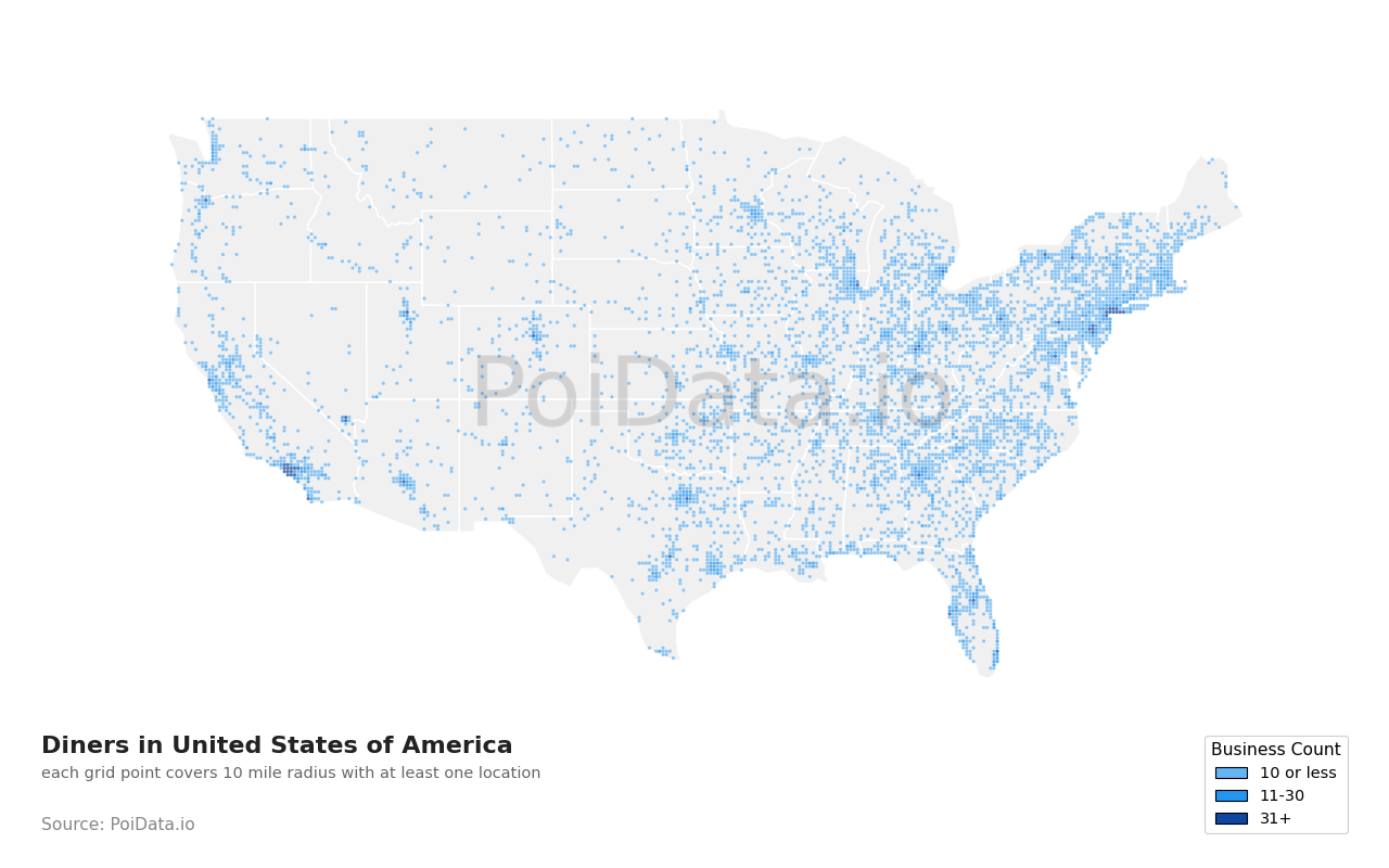 Diner density map for Florida, United States