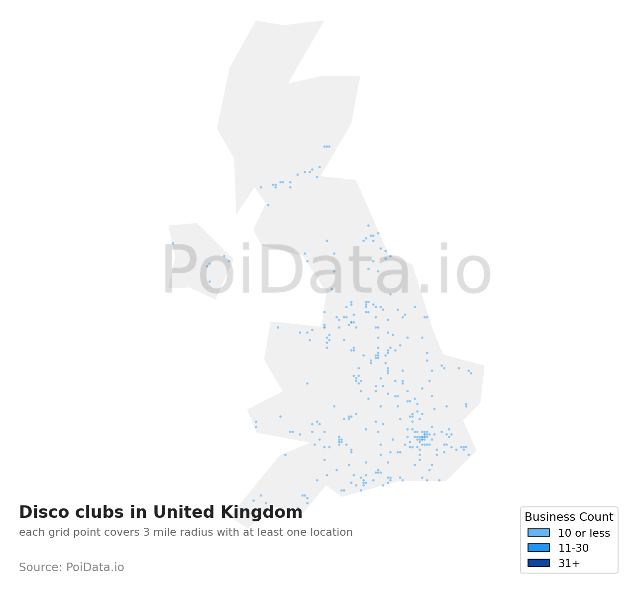 Disco club density map for United Kingdom