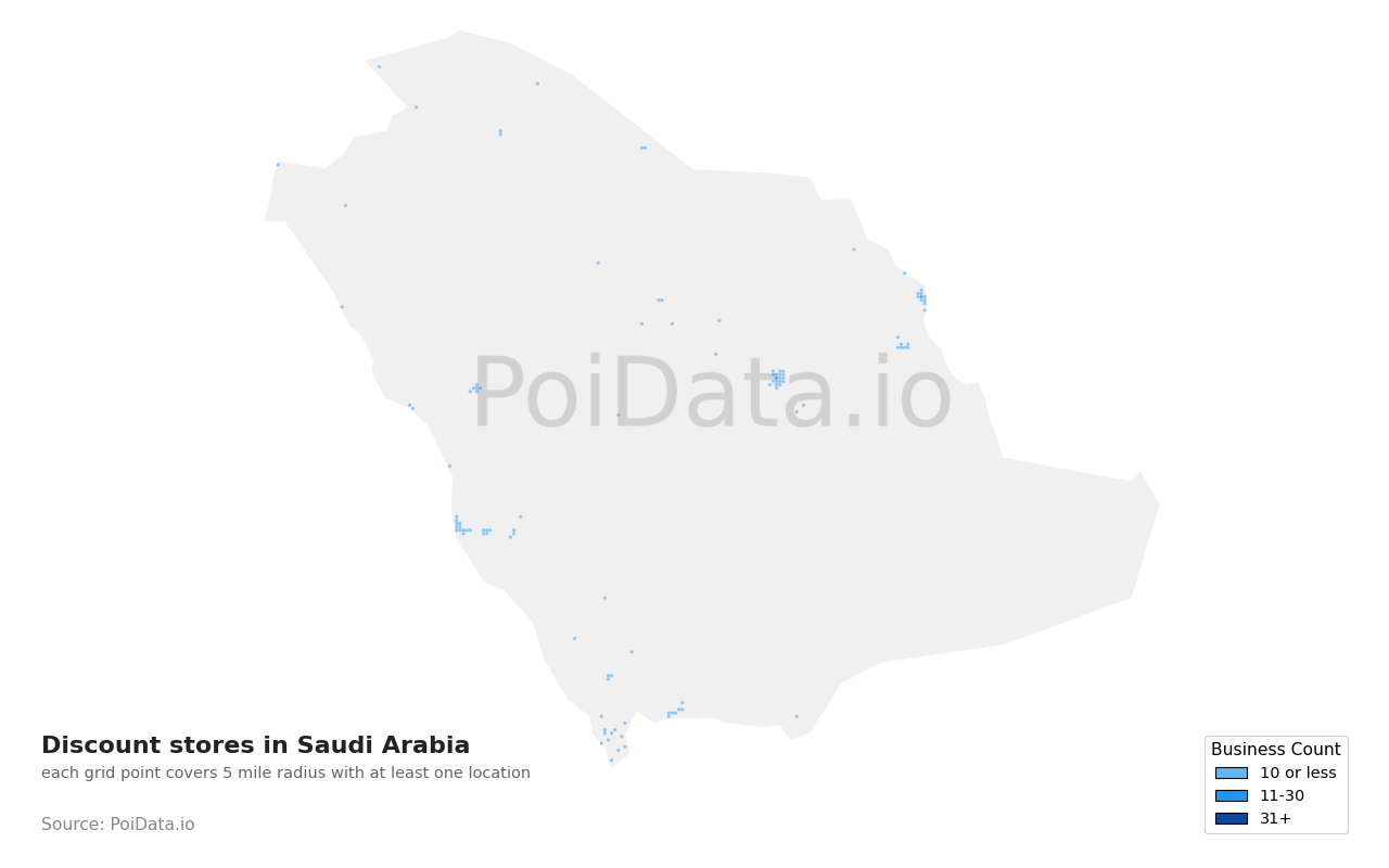 Discount store density map for Saudi Arabia