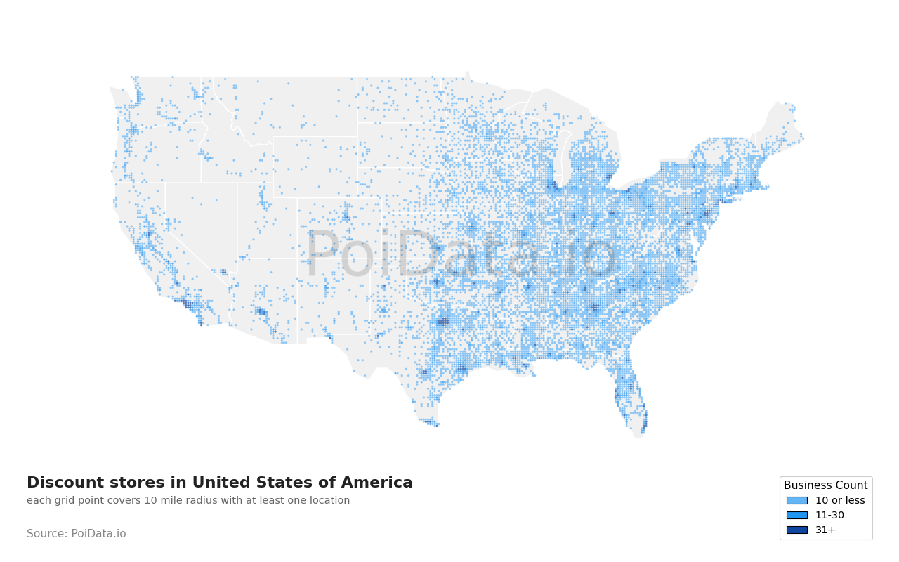 Discount store density map for Florida, United States