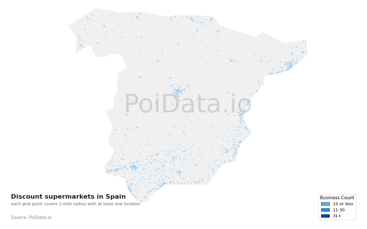 Discount supermarket density map for Spain