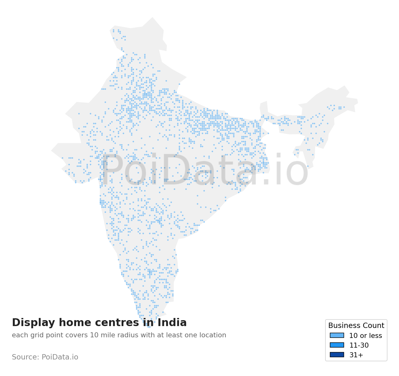 Display home centre density map for India