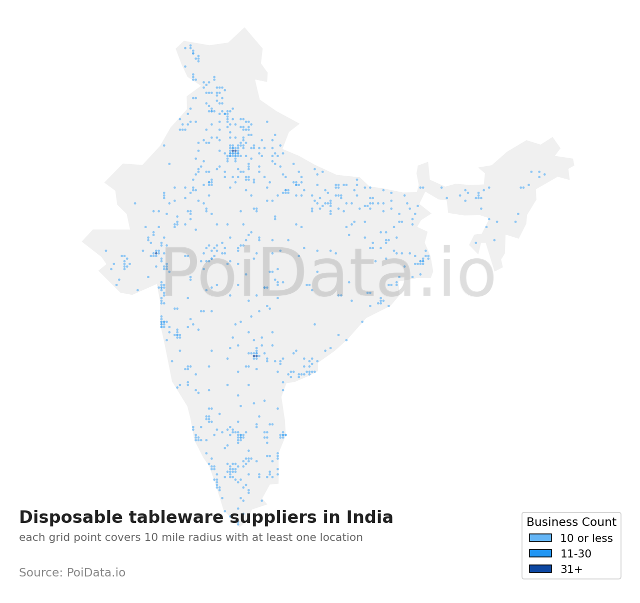 Disposable tableware supplier density map for India
