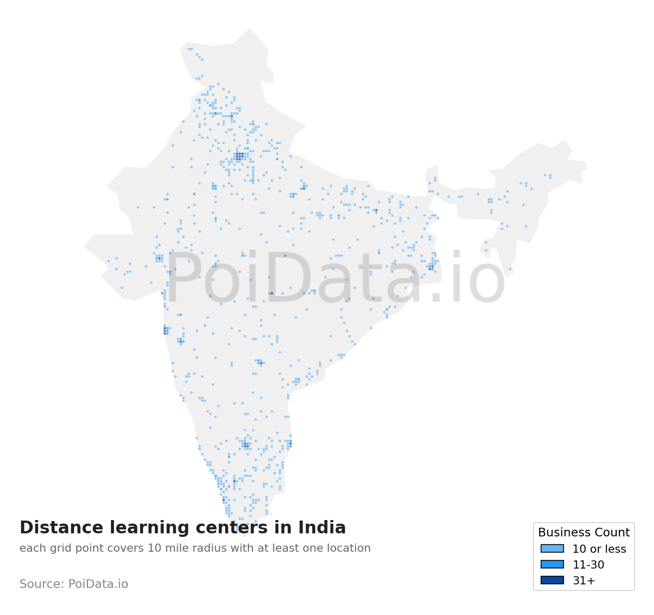 Distance learning center density map for India
