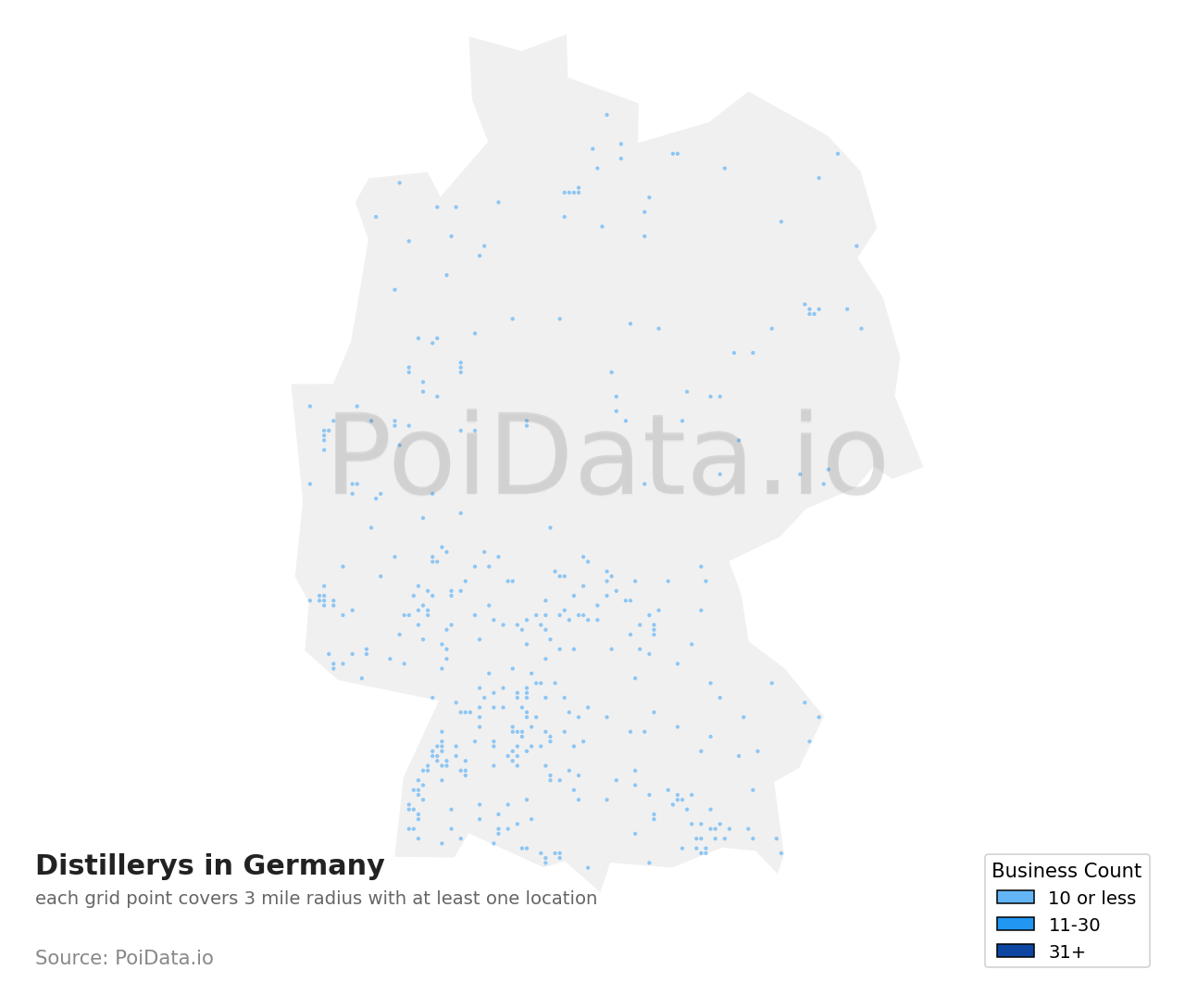 Distillery density map for Germany