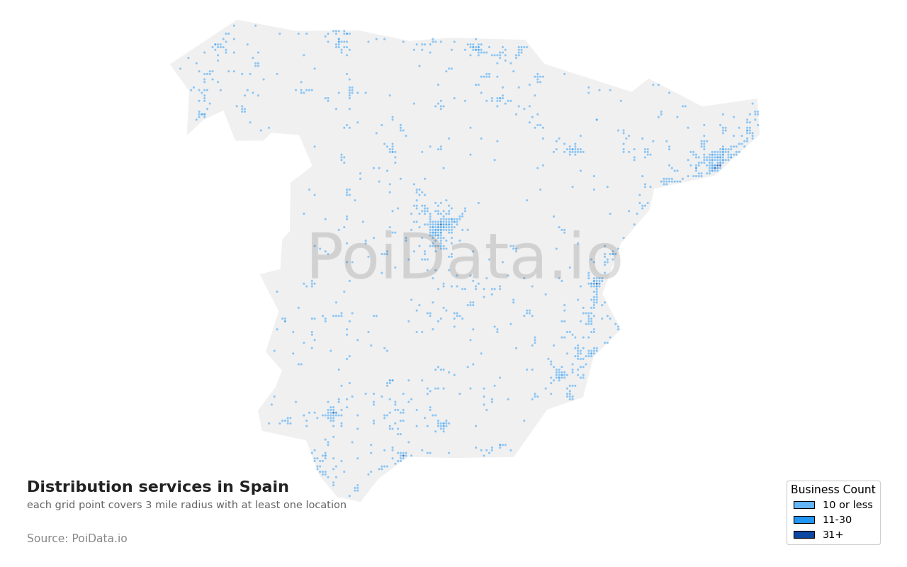 Distribution service density map for Spain