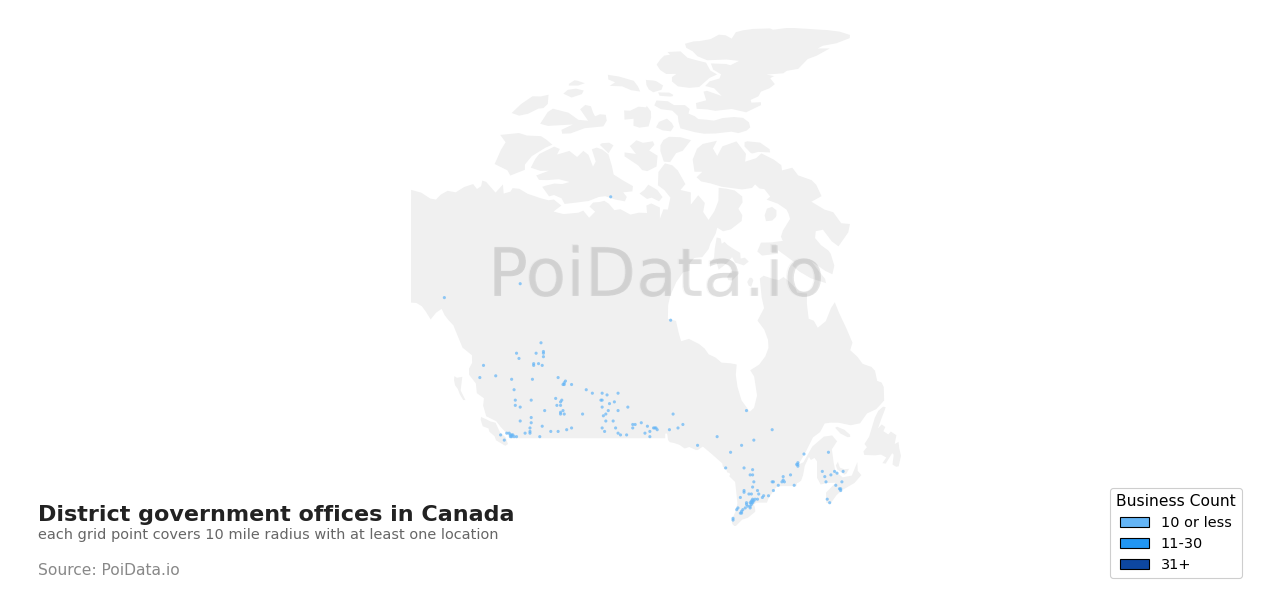 District government office density map for Canada