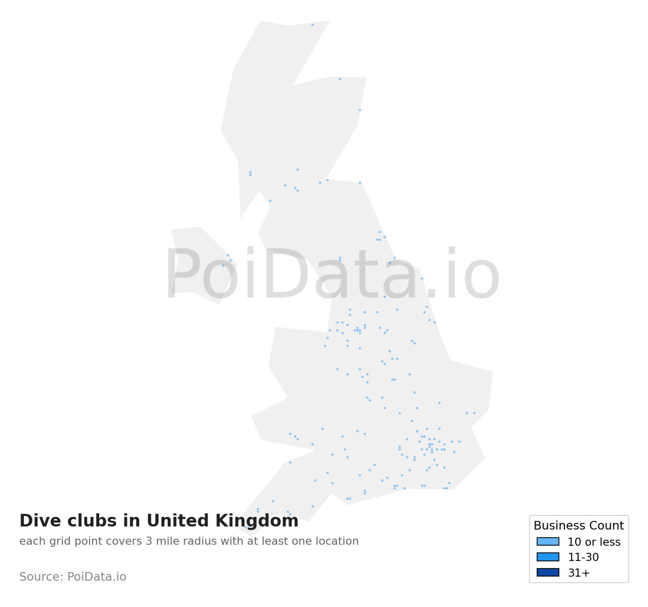 Dive club density map for United Kingdom