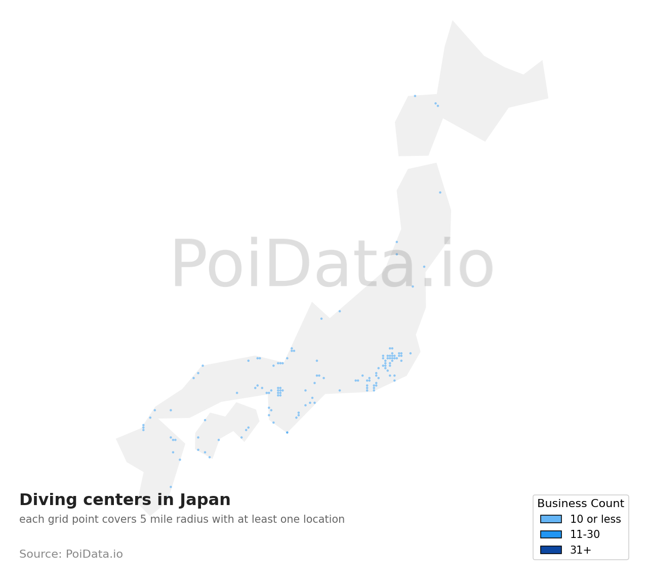Diving center density map for Japan